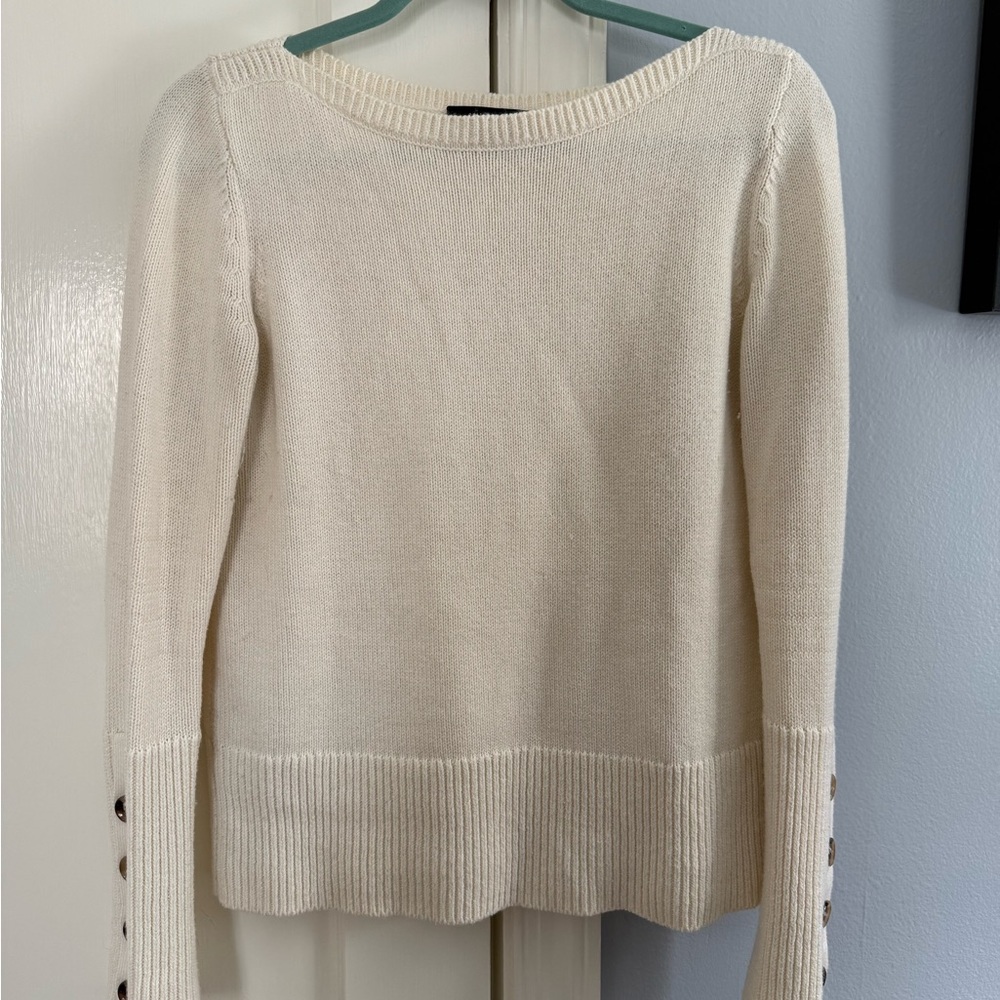 Ann Taylor Cream Scoop Neck Sweater with Button Details